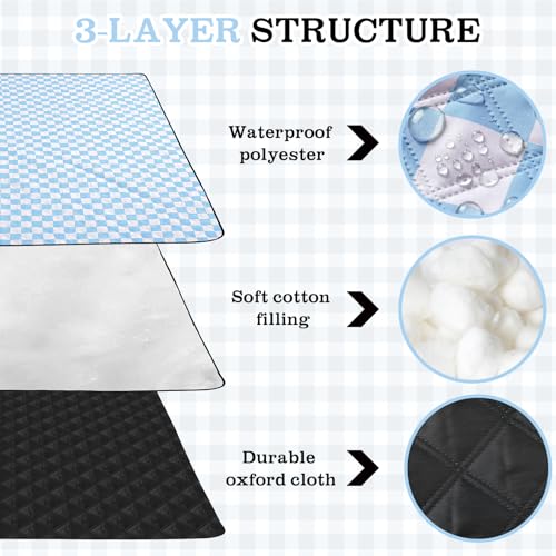 Nuanchu Checkered Picnic Blanket Extra Large Outdoor Blanket Sandproof 80"x80" Waterproof Portable Machine Washable 3 Layer Thick Gingham Picnic Mat for Beach Camping Park Grass Travel(Light Blue) - color: Light Blue