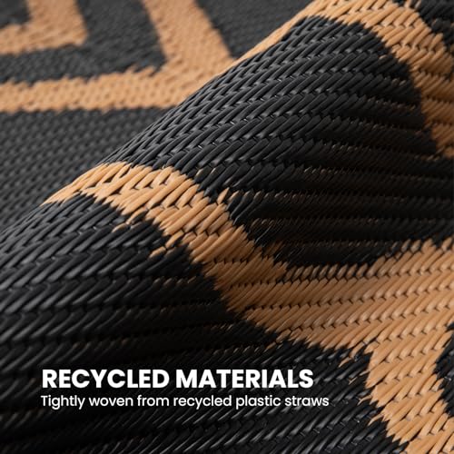 Outdoor Rug 6 x 9 ft, Reversible Plastic Straw Rug for Patio, Waterproof Large Outdoor Carpet for RV, Patio, Camping, Backyard, Deck, Picnic, Beach - color: Pattern Black/Brown, size: 6'x9'