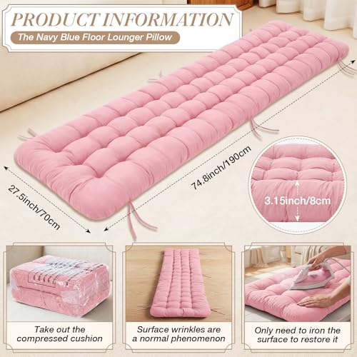 Wenqik Long Floor Cushion Large Floor Cushion with Brushed Cotton 74.8 x 27.5 x 3.15 in Jumbo Lounger Pillow for Outdoor Indoor Bay Window Meditation Yoga Reading Sleeping (Pink) - color: Pink