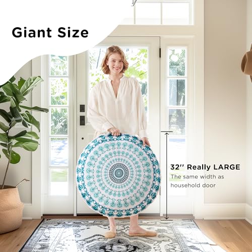 Codi Meditation Floor Pillow Set of 2, Round Large Pillows Seating for Adults, Bohemian Mandala Circle Cushion for Outdoor Fireplace Yoga Living Room, 32 Inch, Memory Foam Added, Aqua - color: Round | Aqua, size: 2 Count (Pack of 1)