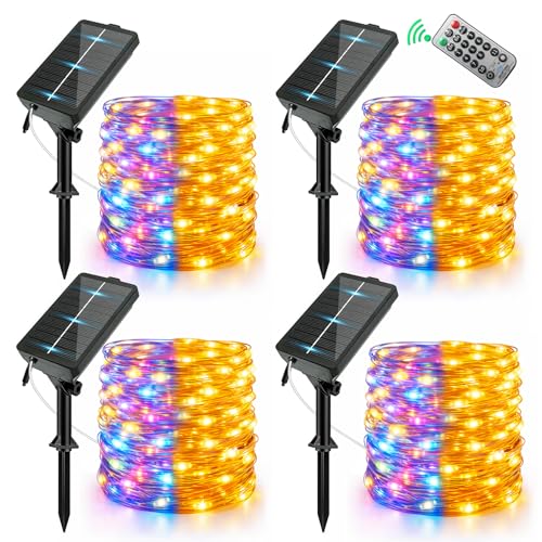 Solar Fairy String Lights 4 Pack Outdoor Remote Total 158FT 480LED Warm Multicolor 11 Mode Solar Powered Waterproof Copper Wire Twinkle String Light for Christmas Garden Tree Wedding Yard Decoration - size: 4 Pack