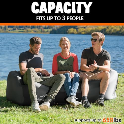 AlphaBeing Inflatable Lounger Beach Chair Accessories, Air Sofa Hammock Inflatable Couch for Camping Backyard Lakeside with Compression Sacks, Ideal Outdoor Gifts for Adults - color: BLACK