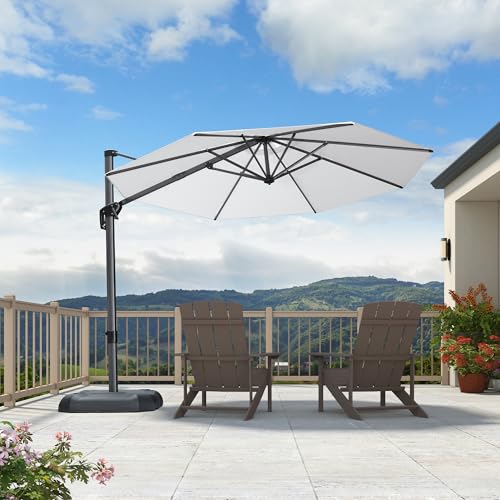 PURPLE LEAF 10 Feet Patio Umbrella Outdoor Cantilever Round Umbrella Aluminum Offset Umbrella with 360-degree Rotation for Garden Deck Pool Patio White - color: White, size: 10 Feet, style: Standard