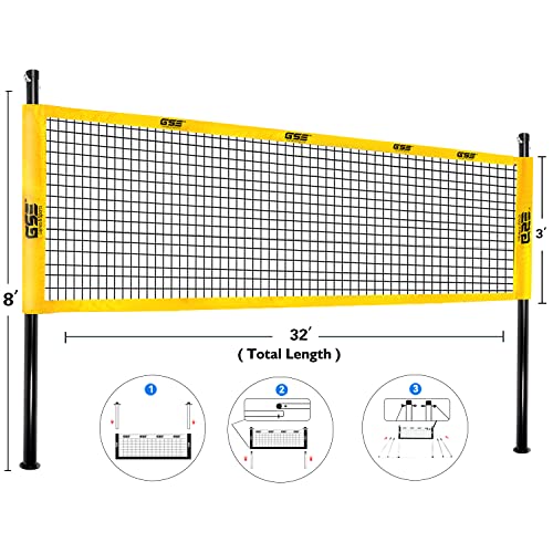 GSE Games & Sports Expert Outdoor Yard Sports Net Game Set for Backyards, Parks, Beach, Lawn. Volleyball Set, Badminton Set OR Volleyball & Badminton Combo Set Available - style: Pro Volleyball&Badminton Combo