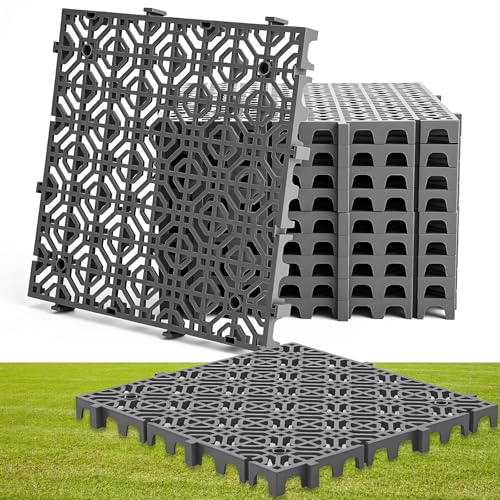 10 Pcs 15.7 x 15.7 in Heavy Duty Ground Protection Mats Drive on Lawn Grates Grid Parking Pavers, Drain Interlocking Non-Slip Floor Mat, 6613 lb Load for Stone Grass Grid Permeable (Grey) - color: Gray, size: 15.7 x 15.7 in