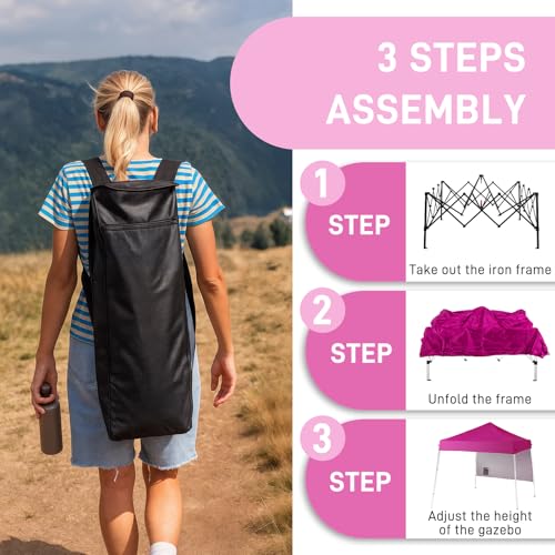 Outvita 6'x6' Pop Up Canopy Tent Commercial Instant Gazebo Tent, Waterproof & UV Protection Canopy Tent with Slant Legs & 1pc sidewall for Party Wedding Birthday BBQ Events - style: 6x6-pink