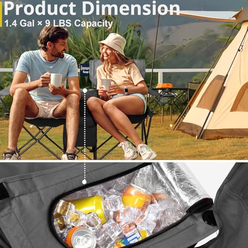 Outvita Folding Double Camping Chair w/Umbrella Beverage Holder Carrying Bag Cooler Fold Up Table, Large Bearing Capacity for Beach Patio Pool Park Outdoor Black - color: Black