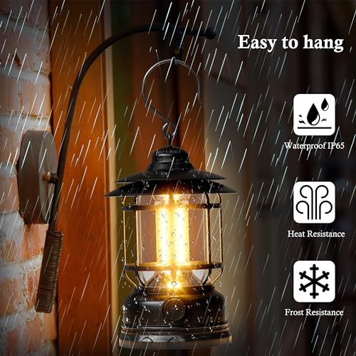 Retor LED Camping Lanterns 1500 LM Step-Less Dimming, Lightweight Battery Powered USB Rechargeable Flashlight Survival Kits Home Garden Camping Emergency Outages Hiking Light (Black 1 Pack) - color: 1 Pack Black