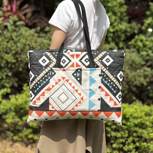 Outdoor Packable Picnic Blanket with Zipper Folds into Tote Bag with Large Storage and Shoulder Strap, Waterproof Sandproof for Lawn Beach Hiking Camping (colorful2, Large) - color: Colorful2, size: Large