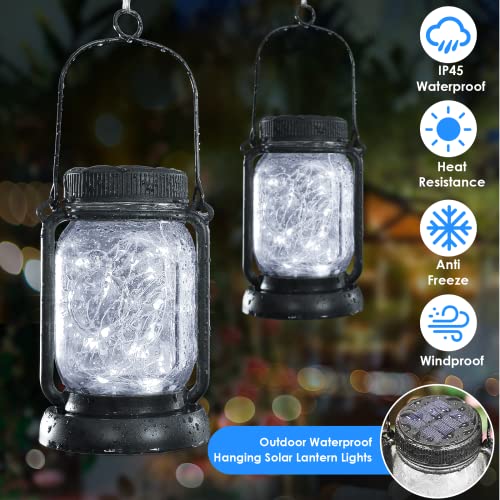 Mlambert Cool White 4 Pack Solar Hanging Mason Jar Lights with Stakes, Waterproof Decorative 30 LEDs Outdoor Solar Lantern Lamp Patio Garden Tree Yard - color: Cool White