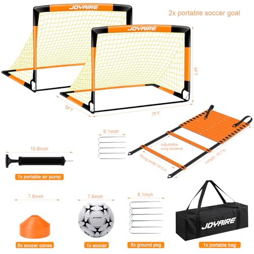 Pro-Grade Kids Backyard Soccer Goal, Tear-Resistant 5-Layer Polyester Soccer Net & 10mm Poles for Maximum Durability, 4x3ft/6x4ft/7x5ft, Pop Up Portable Soccer Training Equipment Set with Size 4 Ball - size: 7 ft x 5ft, style: Orang