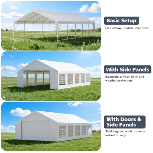 Party Tent 16x32 Canopy Heavy Duty, Waterproof Outdoor Event Tent with Removable Sidewalls & Roll-Up Door, Portable Carport for Wedding, BBQ, Camping, Birthday Party - size: 32x16ft