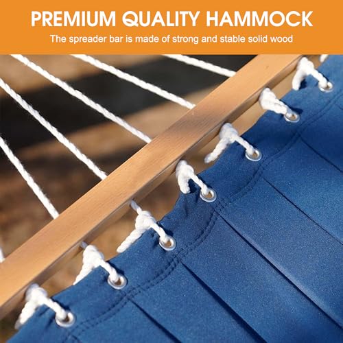 Lazy Daze Hammocks 12 FT 2 Person Double Quilted Hammock with Curved Steel Heavy Duty Stand and Pillow for Outside, Backyard, Patio, 450 Lbs Capacity, Blue - color: Blue