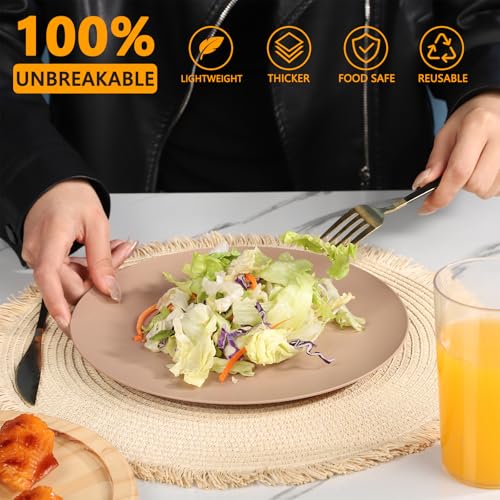 12-Pack 9.8 Inch Plastic Dinner Plates Reusable, Lightweight Unbreakable Plastic Salad plates Daily Use Microwave & Dishwasher Safe Plates Plastic Party Plates Outdoor food Fruit (Brown) - color: Brown, size: 9.8 Inch