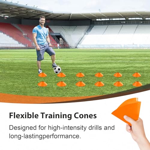 Portable Soccer Goal, Detachable 12x6 FT Soccer Goals Net for Backyard, Quick Setup Training Equipment with 1 Carry Bag, 12 Training Cones - color: Orange