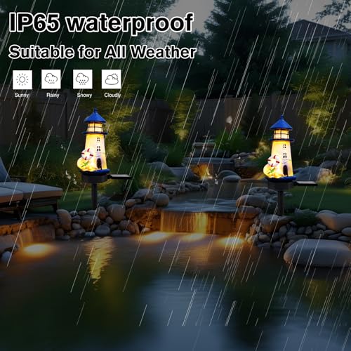 Lighthouse Solar Lights Outdoor, Lighthouse Decor Lighthouses Gifts Nautical Decor for Home, Waterproof Decorative Solar Powered Garden Stake Light for Outside Lawn Christmas Patio Yard (Blue) - color: White