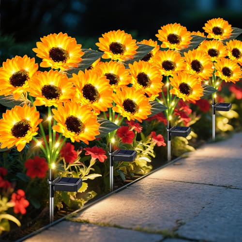 ostritec Sunflower Solar Lights Outdoor Decor, 4 Pack Solar Garden Decor 24 Waterproof Solar Sunflower Outdoor Lights for Garden Patio,Flower Bed, Pathway, Gift for Women, Mom, Grandma - style: Sunflower-4 Pack