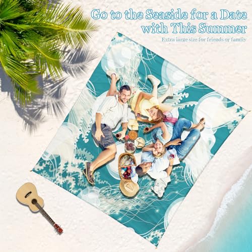 Beach Blanket Waterproof Sandproof 1-7 Adult Oversized 78 '' × 81 '' Lightweight Durable Compact Sand Free Extra Large Beach Mat for Travel Camping Hiking Picnic - color: Jellyfish, size: 78“x81”