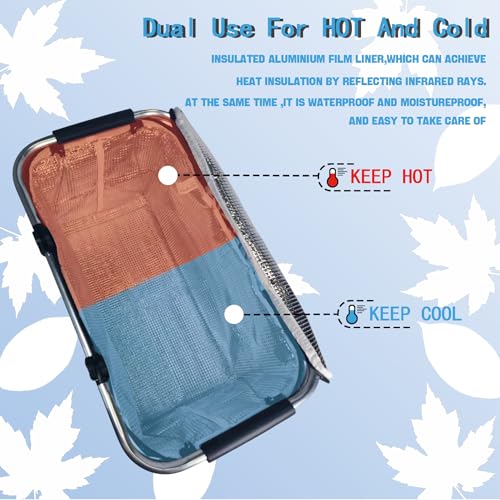 Insulated Picnic Basket for 2, Folding Grocery Basket Insulated Cooler Bag, Collapsible Shopping Baskets with 29L Large Market Basket with Handles for Picnic Travel Food Delivery Market Shopping Blue - color: Blue