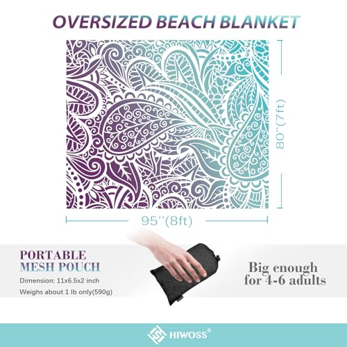 Beach Blanket Waterproof Sandproof Oversized 95”x 80”,Sand Free Beach Mat with Corner Pockets,Portable Mesh Bag for Beach Festival,Picnic,Travel and Outdoor Camping (Ombre Purple Blue) - color: Ombre Purple Blue