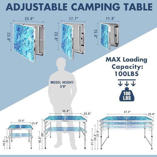 VILLEY Folding Camping Table 2FT, Portable Small Picnic Table with Adjustable Height, Lightweight Aluminum Foldable Table Small Folding Table with Carry Handle for Outdoor Indoor BBQ Hiking Beach - size: 23.6" x 15.8"(2 Height)