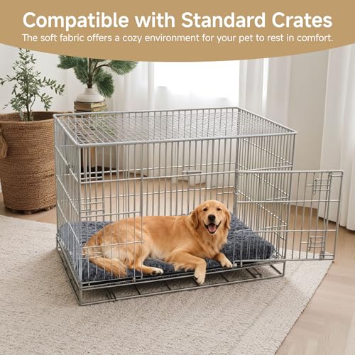 Washable Dog Bed Mat Soft Dog Crate Pad Fluffy Pet Kennel Beds Sleeping Mattress with Non-Slip Bottom for Extra Large Jumbo Medium Small Dogs, 53 x 36 Inch, Grey - color: Grey, size: 53.00" x 36.00" x 1.50"