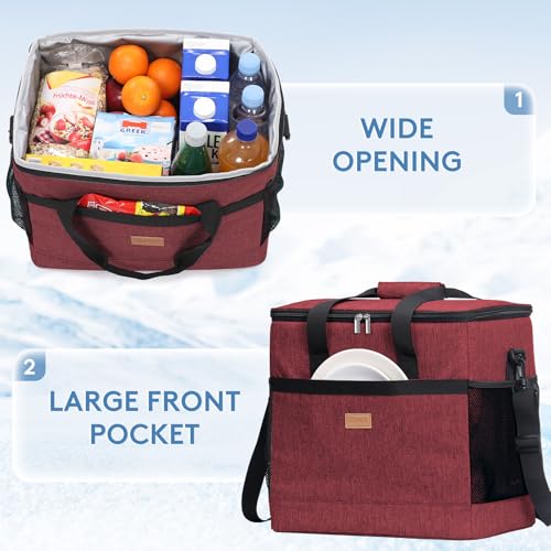 Lifewit Cooler Bag 30/50/60 Cans Collapsible and Insulated Large Lunch Bag Leakproof Soft Cooler Portable Tote for Camping/BBQ/Family Outdoor Activities - color: Burgendy, size: 60-Can(40L)