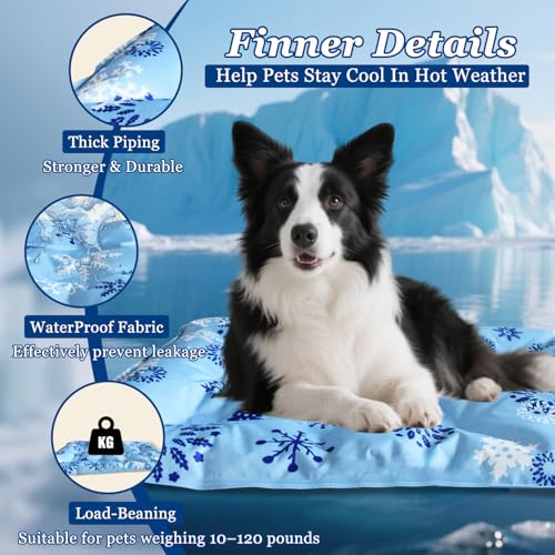 Cooling Mat for Dogs - 2025 Upgraded 23.6"x17.7" Washable Pet Cooling Pad, Non-Slip Kennel Bed for Summer, Portable Ice Mat for Dogs/Cats - color: Azure Snowflakes, size: 23.6"*17.7"(medium)