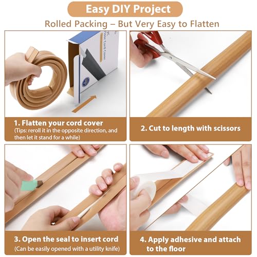 Floor Cord Cover 6ft, Cord Hider Floor Gray Wood, Cable Management Prevent Trips, Cable Cover Wire Covers for Electric Power Cords, Wire Protector Cavity W0.47in x H0.28in Grey - color: Grey Oak Wood, size: W1.2'' x L6'