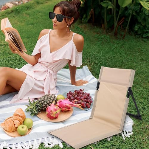 Ultra-Light Folding Camping Chair with Backrest,Outdoors Relaxing Floor Seat for SwimmingPool Beach Lawn Picnic Road Trips - color: Beige