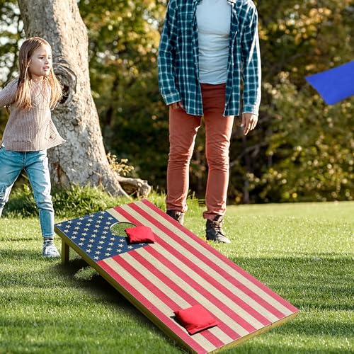Solid Wood Cornhole Board Set, 4x2ft Regulation Cornhole Game Set with 8 Bean Bags and 2 Cornhole Boards, Premium Corn Hole Game for Adults and Family - style: 4*2 American Flag