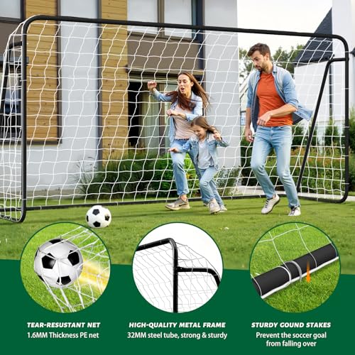NAIZEA Soccer Goals - 24x8/21x7/18x7/12x6/16x7/10x6/8x6/6x4FT Soccer Goals for Backyard - Metal Soccer Goal for Youth Adult - Multiple Sizes Colors- Perfect for Games Indoor Outdoor - size: 12ft x 6ft, style: Starter-Black/Steel