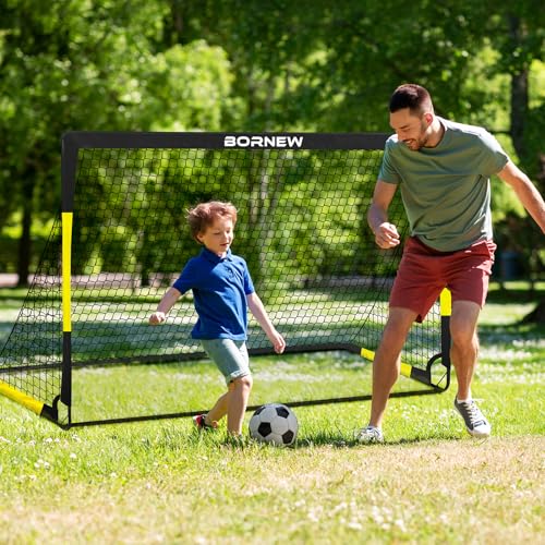 Kids Soccer Goal for Backyard Set - 2 Set of 7X5 / 6X4 ft Toddler Soccer Nets Training Equipment, Soccer Ball, Pop Up Portable Soccer Set for Kids and Youth Games and Training Goals Ages 3-16 Gift - color: 1.Black Yellow