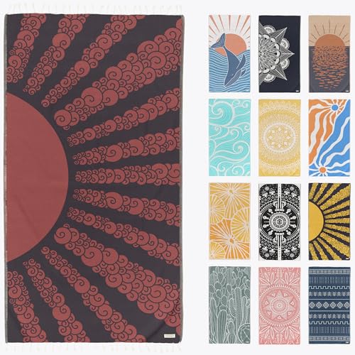 FESHKA Sand Free Turkish Beach Towel (37 x 67) Quick Dry Bath Towel, Oversized Beach Blanket, Lightweight for Travel - Made with 100% Organic Turkish Cotton - Golden Hour (Maroon/Dark Navy) - color: 15 - Maroon/Dark Navy