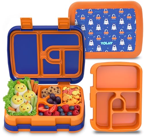 YOLAY Bento Box for Kids Lunch Box Leak-Proof, 5-Compartment Lunch Box Kids for Ages 3-10, Durable with Anti-Slip Base, Suitable for Schools, Outdoor and Travel (Mermaid) (Robo) - color: Robo