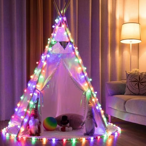 Globe Led String Lights Indoor 19 Color Changing String Lights Plug in 38ft 100 LED Fairy Lights with Remote Timer 7 Modes for Bedroom Dorm Party Camping Outdoor Christmas Lights Xmas Decoration - color: 100LED-RGB