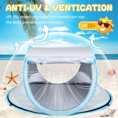 Baby Beach Tent,Large Pop Up Beach Tent Sun Shade for Beach,Portable Baby Travel Tent with Mosquito Net,Indoor Baby Play Tent,UPF 50+ UV Protection Sun Shelters for Infants - style: Gray