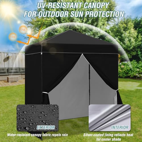 EAGLE PEAK 6x4 Instant Pop Up Canopy Tent with 4 Side Wall Panels, Straight Leg Sun Shelter, Portable Canopy with Carry Bag for Camping, Beach & Sports, Black - color: Black, size: Four Walls