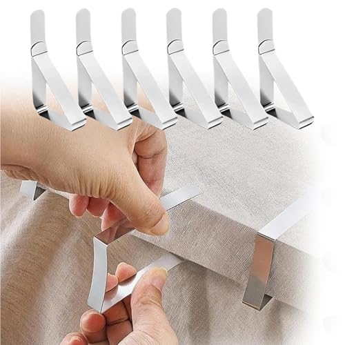 6PCS Tablecloth Clips Set Stainless Steel Outdoor Picnic Table Cover Holders Non Slip Fasteners Party Camping Dining Events - color: Silver 6-pack