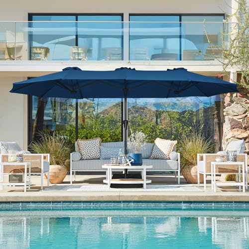 SUPERJARE 13FT Outdoor Umbrella for Patio, Double sided Pool Umbrellas with Fade Resistant Canopy, Large Table Umbrella for Deck, Market, Backyard - Navy Blue(No Base) - color: Navy Blue, size: 13FT