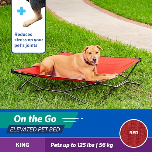 Coolaroo On-The-Go Elevated Dog Bed - Foldable Pop-Up Travel Dog Bed with Breathable, Moisture-Resistant Fabric, Carry Bag Included, Lightweight & Portable, Red, Extra Large - color: Red, style: King