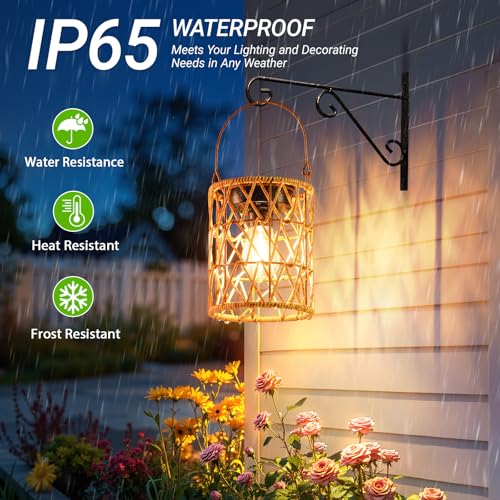 KOOPER Solar Lantern Outdoor Lights, 4 Pack Bright Hanging Solar Lanterns Outdoor Waterproof with Handle, Decoration Rattan Lanterns for Outside Hanging Garden Patio Yard Porch Trees Lawn Pathway Gift - style: 4 Pack