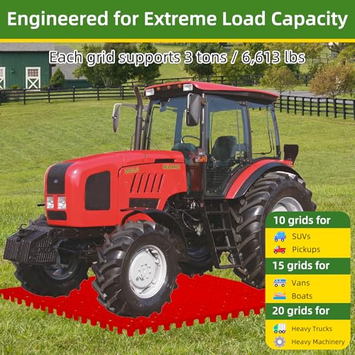 10 Pcs 15.7" x 15.7" Heavy Duty Ground Protection Mats, Interlocking Non-Slip Floor Mat, Heavyweight Gravel Grid Drive on Lawn, 6613 lb Load Permeable Paver for Parking, Outdoor Event Flooring, Red - color: Red