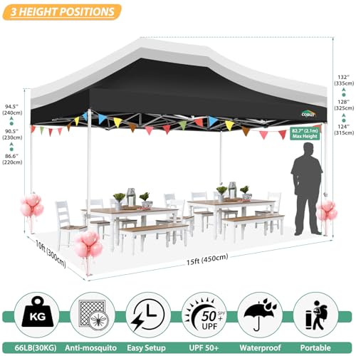 COBIZI 10x15 Heavy Duty Pop up Canopy with 4 Sidewalls, Canopy Tent with Mosquito Netting, Easy up Screen Party Tents for Parties Wedding Patio Backyard Commercial Gazebo with Handbag, Black - color: Black, size: 10x15ft(standard)