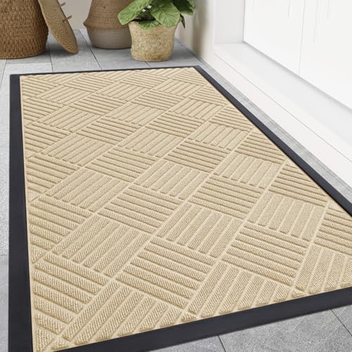 Smiry Front Door Mat Outside Entrance, Heavy Duty Outdoor Indoor Natural Rubber Doormat, Non Slip, Trap Dirt and Moisture, Easy Clean, Low Profile Patio Porch Entryway Mat, 71x47, Beige - color: Beige, size: 71" X 47"