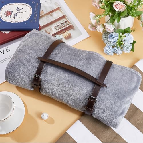 GORGECRAFT Picnic Blanket Carry Strap Outdoor Leather Portable Handle Belt Carrier Motorcycle Bedroll Straps Holder Adjustable for Camping Travel Rug Yoga Exercise Mat Carpet Home Blanket - color: Coffee