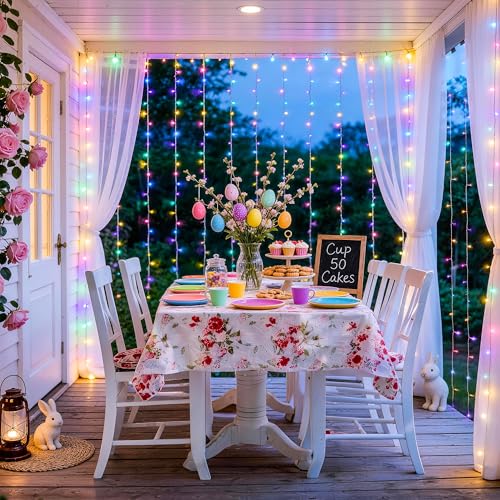 JMEXSUSS 300LED Easter Decorations Curtain Lights with Remote, 9.8x9.8ft Easter Sting Lights Plug in for Bedroom Wall Window Party Backdrop Porch Patio Garden Yard Indoor Outdoor Decor - color: Easter Color, size: 300 LED