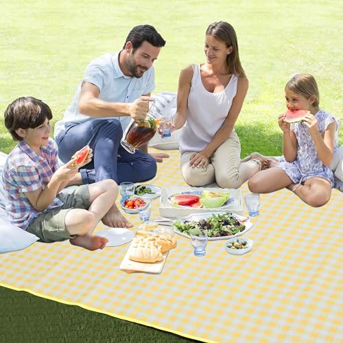 HX&OD Outdoor Picnic Blanket 80"X80" Picnic Mat Extra Large Camping Blanket Beach Blanket Foldable Waterproof Sand Mat Hiking Travel Family Concerts(Yellow) - color: Yellow, size: 80”x 80”