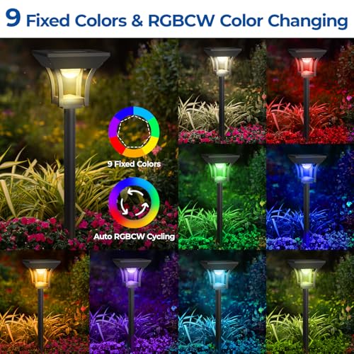 CINOTON 24 Pack RGBCW Solar Pathway Outdoor Lights, 3 Lighting Modes Solar LED Garden Lights, IP65 Waterproof Outside Solar Powered Landscape Lighting for Planter Lawn Pool Balcony RGB/Warm/Cold White - color: Multicolor, size: 24 Pack