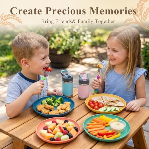 Wheat Straw Plate 8 Inch, Unbreakable Dinner Plates Sets for 8, Plastic Plates Reusable, Microwave and Dishwasher Safe Kitchen Plate for Cake, Dessert, Side Salad - Multi - color: Multicolor, size: 8 Inch
